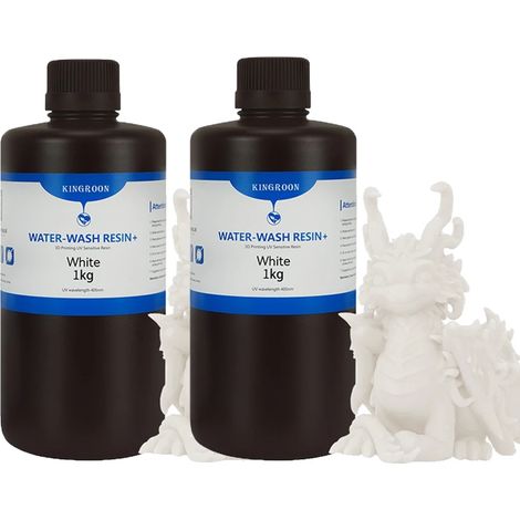 Resina per stampa 3D, lavabile con acqua, stampe di alta qualità, 2 kg, bianca. (1/2)
