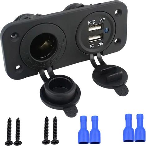 12V/24V Zigarettenanzünderbuchse - Wasserdichter Adapter mit 10A Sicherung - Für Auto, LKW, Boot, Motorrad, ATV, Wohnmobil - 2 USB-Anschlüsse (1A, 2,4A) (1/5)