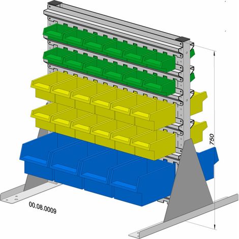 Hünersdorff Standregal zweiseitig 56 Sichtboxen PS pulverbeschichtet lichtgrau, 720x750mm (1/5)