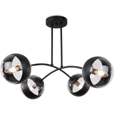 Plafonnier Toledo, noir, 4 lampes, abat-jour noir E14 (1/5)