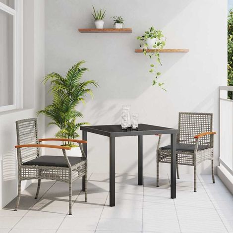 vidaXL Garten Essgruppe mit Kissen 3 pcs Grau und Schwarz Rattan (1/5)