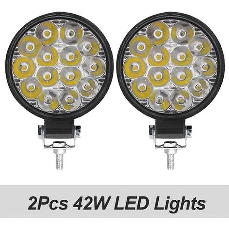 Projecteurs de travail LED 6/4/2 pièces 42W/48W pour phares de voiture, 14 LED, pour camions et véhicules tout-terrain, 12/24V, feux de route nocturnes pour SUV, feux antibrouillard, 2 pièces - 42W (1/5)