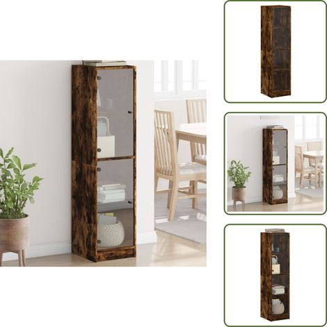 The Living Store Buffet avec portes en verre chêne fumé 35x37x142 cm - Buffet Design - Meuble Rangement - Armoire Élégante - Commode Moderne - Mobilier Salon