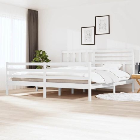 Cadre de lit 200 x 200 cm avec tête de lit en pin massif blanc, sans matelas, 35.17kg - PANGIVO (1/5)