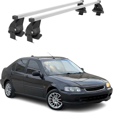 OMAC Dachträger Querträger Stahl für Honda Civic mk6 Schrägheck 1996-2000 – Abschließbar – City-Crash-getestet – DIN 75302:2019 – ISO/PAS 11154:2006 – Max. 50 kg Silber (1/5)