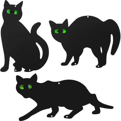 Lot de 3 répulsifs pour chats noirs dans le jardin - Silhouettes en fer résistant aux intempéries avec yeux en marbre - Répulsif inoffensif contre les oiseaux, les renards et les rongeurs pour jardins