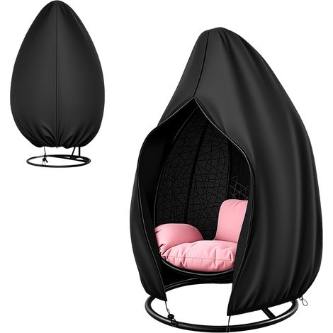 Housse de protection pour fauteuil suspendu - Oxford 210D - Avec fermeture éclair - Coupe-vent - Pour fauteuils suspendus - Meubles de jardin - Avec cordon de serrage - 190 x 115 cm - Noir (1/5)