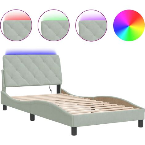 Lit adulte - lit contemporain - Cadre de lit avec LED gris clair 100x200cm velours fr4184 - Maison La Vie (1/5)