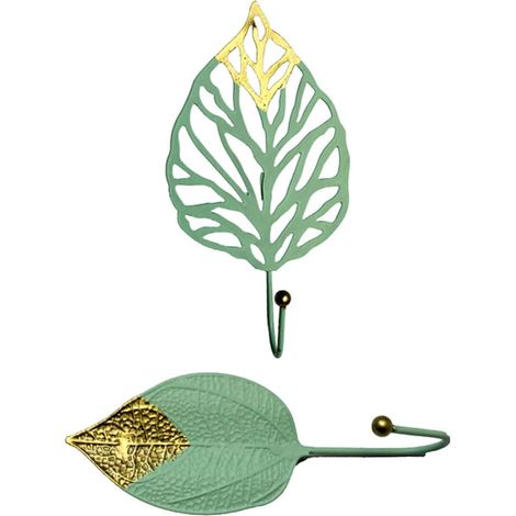 Lot de 2 patères murales en fer vert en forme de feuille