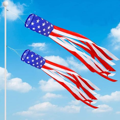 Windsock - Drapeau Américain - Polyester - Extérieur - 152 cm - Pour Jour de l'Indépendance et Célébrations Patriotiques - 2 Pièces (1/5)