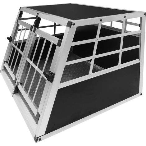 Jaula de Transporte de Coche para Mascotas Caja de Viaje de Aluminio Trapezoidal Transportador de Perros Gatos Cachorros 2 Puertas 50 x 89 x 69cm Alfombra de Plástico Lavable GRATIS
