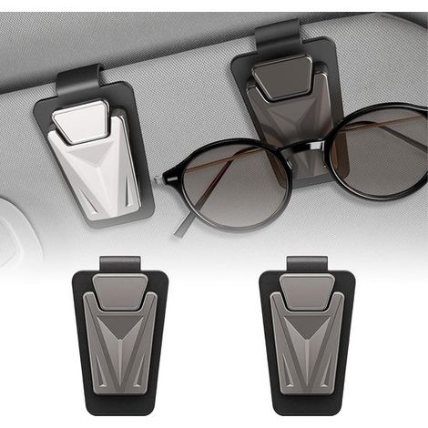 Confezione da 4 portaocchiali universali per auto con un fantastico design geometrico, clip antigraffio per occhiali da sole e carte, 2x grigio opaco + 2x argento lucido (1/2)