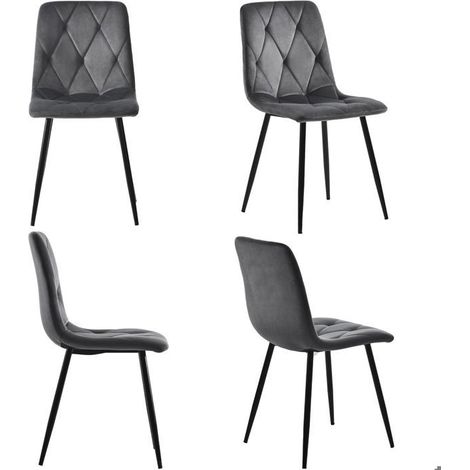 Chaise salle à manger lot de 4, velours confortable chaise rembourrée, structure métal noir, dossier ergonomique (1/5)