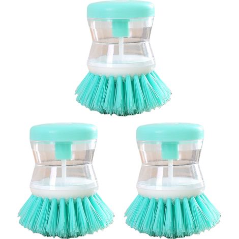 Brosse à vaisselle à 3 compartiments remplie de liquide, brosse à vaisselle automatique à pression, brosse de nettoyage multifonction (1/5)