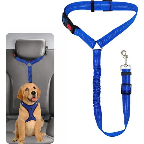 Ceinture de sécurité pour chiens de petite et moyenne taille – Bleu, anti-choc et réfléchissant la nuit, laisse multifonction (1/5)