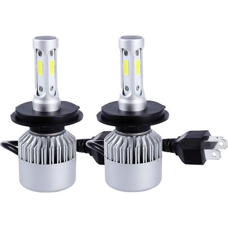 Lot de 2 ampoules LED universelles étanches pour phares de voiture, H4 HB2 9003, puce COB, feux de route et de croisement réglables, avec fil.-Silver