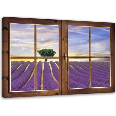 Tableau sur toile Vue de la fenêtre Champ de lavande 100x70 (1/5)