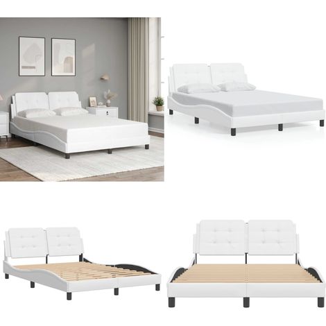 Bettgestell mit Kopfteil Weiß 120x200 cm Kunstleder - Bettsystem - Schlafzimmermöbel - Doppelbett - Weißes Bett - Kunstlederbett - Home & Living (1/5)