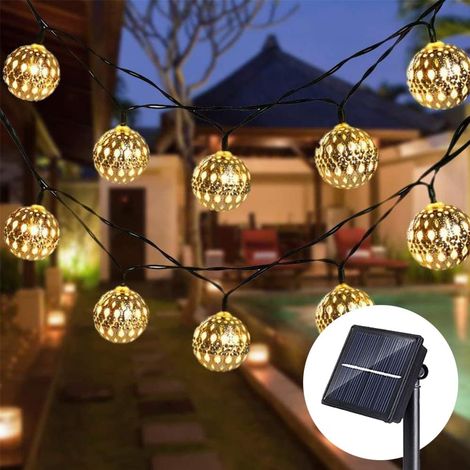 Guirlande Lumineuse Solaire - 20 Led Boules Marocaines - Éclairage Jardin Extérieur Étanche - Blanc Chaud 3000k - 5 Mètres (1/5)