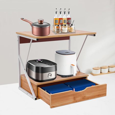 2-Tier Mikrowellenregal, Mikrowellenherd Rack mit Schublade, Küchenregal Küche Counter Storage Organizer, Belastbarkeit 10kg, Geeignet für Schlafsäle, Wohnungen und Firmen (1/5)