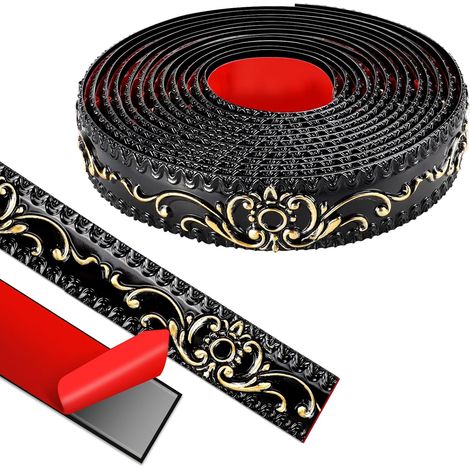 500cm3.6cm Moulure Murale, Moulure Adhésive, 3d Moulure Plafond pour Bords de Miroir, Meubles, Cadres de Portes, Plafonds, Décoration Intérieure(Noir avec de L’or) (1/5)