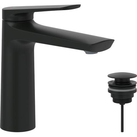 Villeroy & Boch - Set lavabo nero opaco: miscelatore monocomando a risparmio idrico + piletta universale push-open (1/4)