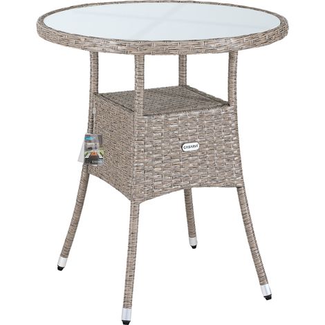 Casaria – Table de jardin en polyrotin 80cm ronde – Résistante aux intempéries – Pour balcon et terrasse – Compartiment de rangement intégré (1/6)