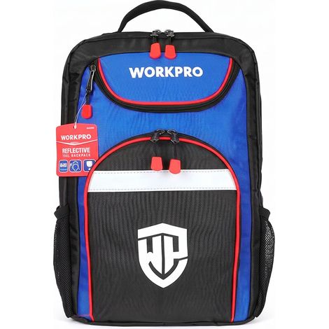 Mochila negra y azul reflectante multiusos tool backpack 31 x 17 x 43 cm