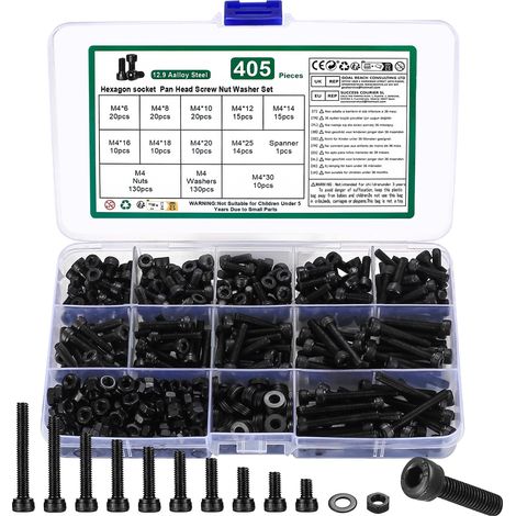 405 Pcs Boulons M4 Et Écrous Set,Vis M4 Et Écrous Set (1/5)