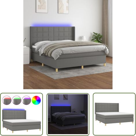 The Living Store Sommier à lattes de lit matelas LED Gris foncé 160x200 cm Tissu - Sommier Tapissier - Lit Plateforme - Lit Avec Led - Matelas À Ressorts Ensachés - Têted Lit Ajustable (1/5)