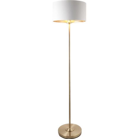Endon Highclere Lampadaire avec abat-jour en laiton antique, tissu blanc vintage, 1x E27 (1/5)