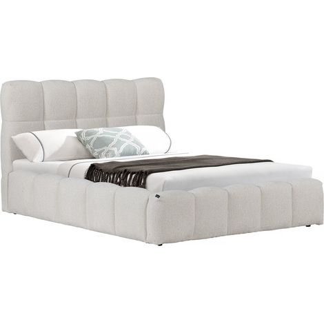 Cama doble de tela "Davos" con espacio de almacenaje - 160 x 200 cm - Beige