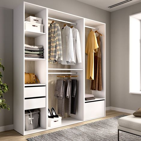 Guardaroba Grande Keener, Armadio Camera da Letto Modulabile, 7 Ripiani, Appendiabiti, 45x205h cm Bianco (1/5)