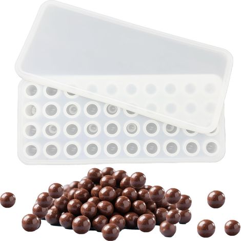 Kugelförmige Schokoladenform aus Silikon, Durchmesser 20 mm, 40 Zellen, BPA-frei, Mini-Schokoladenform aus kugelförmigem Silikon mit Deckel, geeignet für die Herstellung von Schokolade, Pralinen, Bonb (1/5)