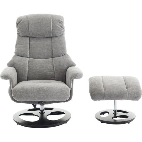 Poltrona relax massaggiante con calore, reclinabile, poggiapiedi, girevole 360°, chenille grigio (1/5)