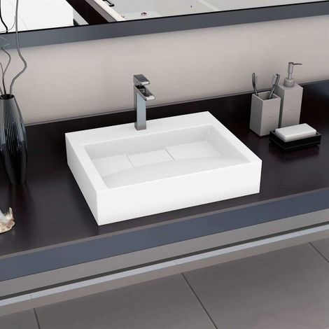 vidaXL Lavabo 60x38x11 cm Fonte minérale/marbre Blanc (1/5)