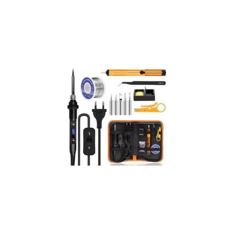 Kit saldatore da 80 W, temperatura regolabile 180-520 °C, elettronica di precisione con interruttore ON/OFF, 5 punte per saldatura, pompa dissaldante, filo di stagno, stazione di saldatura, pinzette -