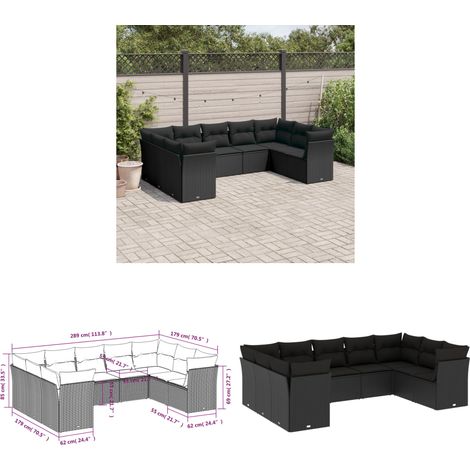 Salon de jardin 9 pcs avec coussins noir résine tressée - Salon De Jardin - Canapé Extérieur - Meuble De Jardin - Ensemble Salon De Jardin - Mobilier De Jardin - Home & Living (1/3)