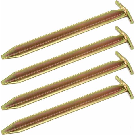 Set de 4 Piquets en acier galvanisé 300x25mm Sardines métalliques en T pour grandes tentes de camping terrain dur
