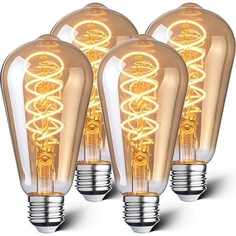 Ampoule LED E27 1800K 4W Edison vintage ST64 verre ambré dimmable design filament rétro idéale cafés bars éclairage décoratif lot (1/5)