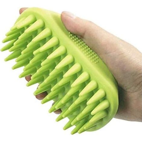 Brosse à shampoing en silicone pour animaux de compagnie, poils longs et courts, chiens, chats, moyens et grands, brosse de douche (verte) (1/4)