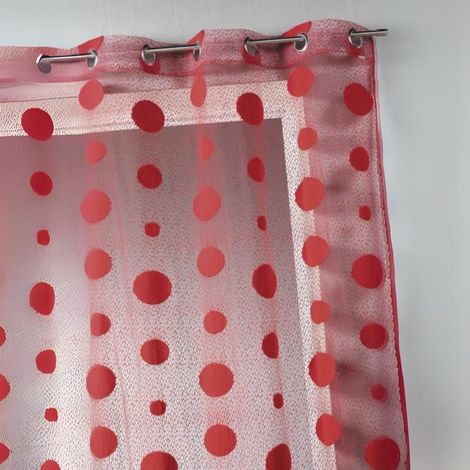 Voilage en maille - Effet filet à pois Rouge 140x260 cm