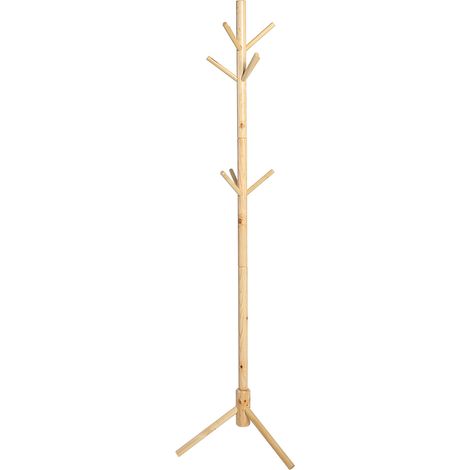 Porte-manteau sur pied 9 crochets en bois massif design arbre stable 176cm entrée salon blanc ou naturel (1/4)