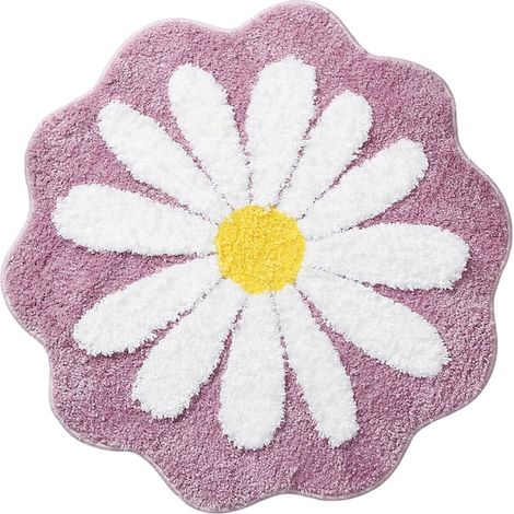 Tapis de salle de bain antidérapant 66x66 cm, microfibre polyester, ultra-absorbant, lavable, motif violet et blanc, lot de 2, doux et confortable (1/5)