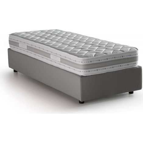Talamo Italia Einzelbett Sophia, Containerbett mit Stoffbespannung, 100% Made in Italy, Frontöffnung, mit Matratze Cm 90x190 enthalten, Grau