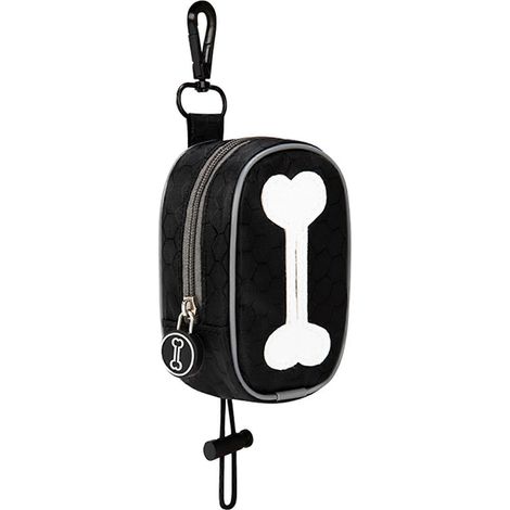 Distributeur de sacs à déjections canines, motif os, pour promenades en extérieur, noir-AquaForge (1/5)