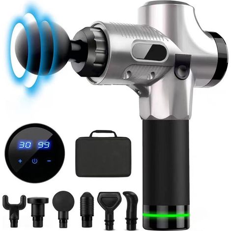 Pistolet de massage sportif noir, moteur à balais, écran tactile intelligent sans fil, pistolet de massage pour les fascias, équipement de massage et de remise en forme pour la relaxation musculaire-A