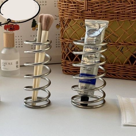 Portacepillos de dientes con resorte de 2 piezas, portacepillos de dientes de escritorio con resorte de acero inoxidable, portabolígrafos multifuncional, portacepillos cosméticos, portacepillos de die (1/2)