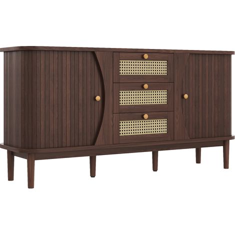 ELVMI Buffet et enfilade avec 3 Tiroirs, 2 Portes Coulissantes et Étagères Réglables pour Salon en Bois 140,5 × 40 × 76 cm (1/4)