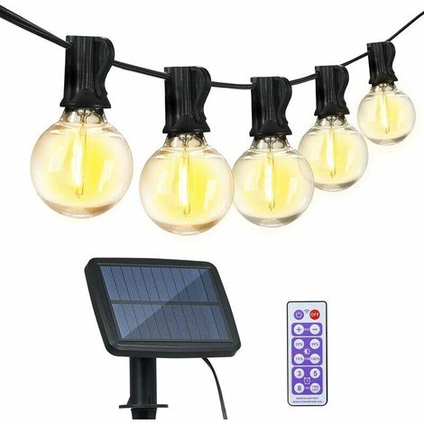 Guirlande lumineuse LED à énergie solaire et rechargeable par USB, guirlande lumineuse de jardin étanche IP65, 4 modes, éclairage extérieur 12 + 1 ampoules LED G40 blanc chaud pour jardin, maison, fêt (1/5)